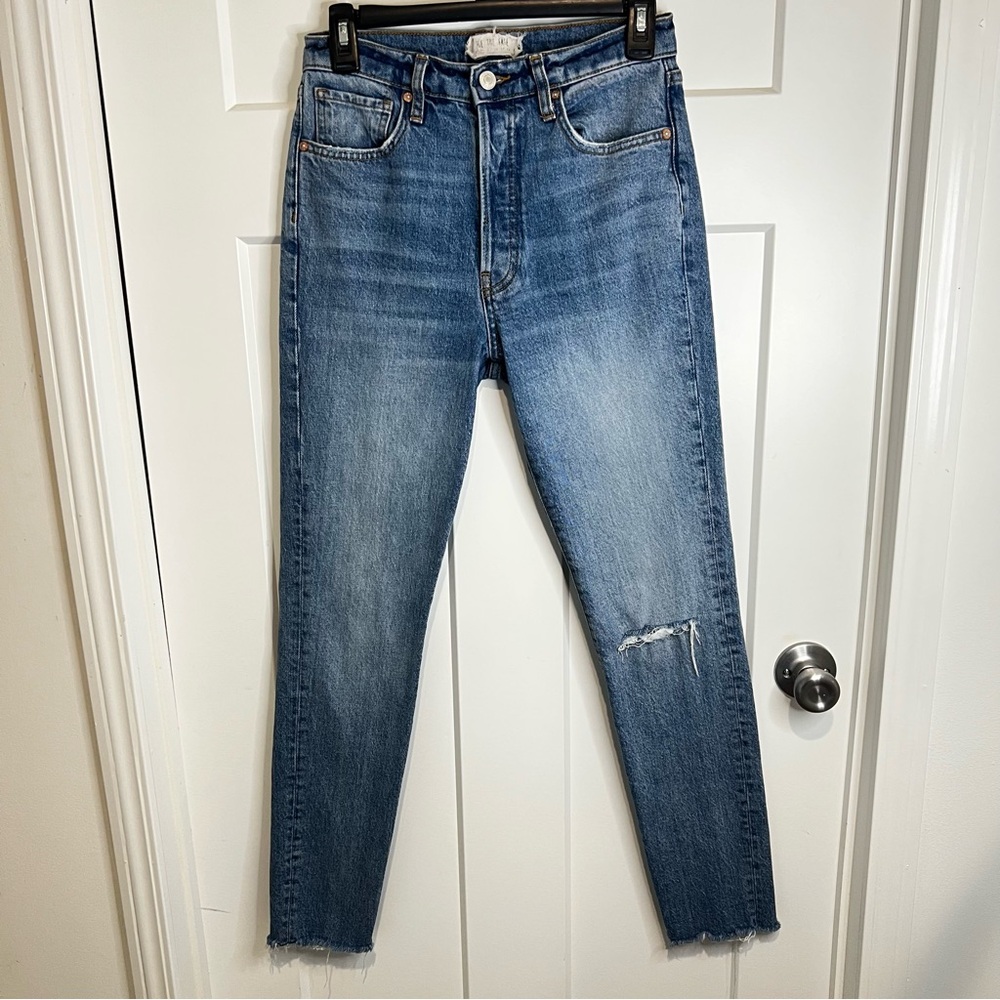 We The Free People Button Fly High Rise Skinny Jeans Size 27 Distressed Frayed